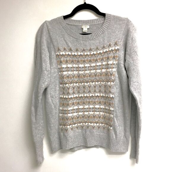 J. CREW Fair Isle Crew Neck Merino Wool Grey M - Picture 2 of 6